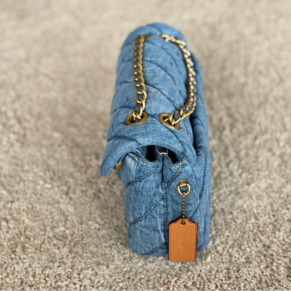 Coach Denim Quilted Tabby Shoulder Bag with Gold Chain - Picture 2 of 6